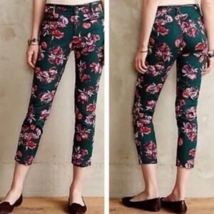 Anthropologie Cartonnier Charlie Floral Ankle Pants Green Pink 6